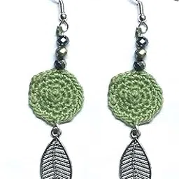 DiAadi’s Handicraft Light Green Crochet Worked Cotton Thread Fabric Earrings for Women (Model: Emerald)-picture-34