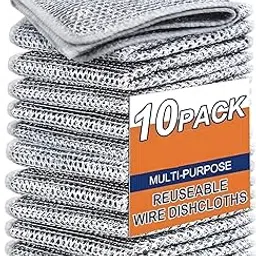 Noon Pack of 10 Double Layer Multi-Purpose Non-Scratch Dishwashing Cloth Scrub, Steel Wire Dish Cloth, Stainless Steel Scrubber for Utensils, Cleaning Cloth for Dishes, Sinks & Counters-image-0