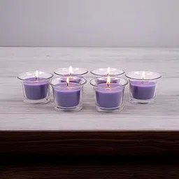 HOSLEY Lavender Fields Fragrance Votive Clear Glass Filled Candles|Scented Purple Candles Perfect for Home Decor Lighting|Burn Time 9 Hours Each|4.5 cm Diameter|Pack of 6|4.5 cm Long Each image 1
