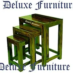 Deluxe Furniture Wooden Nesting Table for Living Room | Set of 3 Stools for Decor | Sheesham Wood, Green Chilly-picture-23