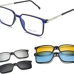grey jack TR90 Frame 3D Polarized Lens Clip On Glasses,Rectangle Shape Spectacle Frame with 4PCS Magnetic Lens for Myopic Men Women Small Size TR6073 image 1