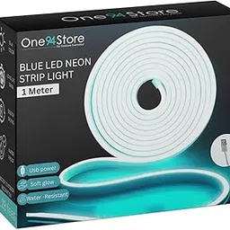 One94Store LED Neon Strip Light 1M – USB Powered, Flexible Waterproof Rope Light DC 5V with Button Switch | Ambient LED Lighting for Home, Bedroom, DIY Decor, Party & Gaming Room (Blue) image 1