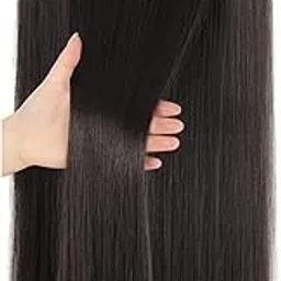 PRAVRAJYA Women Hair Extension Full Head Wig 22 Inch Synthetic Natural Straight Brown Hair Pieces with 5 Clip Wig Cheap Fluffy & Not Tangled Women and Girls - (4# dark brown straight)-image-97