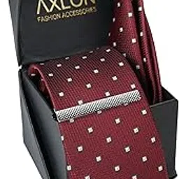axlon Tie for Men – Dotted Silk Neck Ties Set with Cufflinks Flower Pin, Pocket Square & Black Gift Box, Combo Necktie Sets for Office Wear, Formal Suits & Weddings (Luxe Maroon, NXSMX_150)-picture-25
