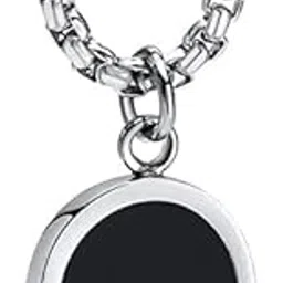 hasrat Men’s Black Enamel Pendant Necklace | 61cm Stainless Steel Chain | Minimalist Round Charm Lightweight 9.7g-picture-13
