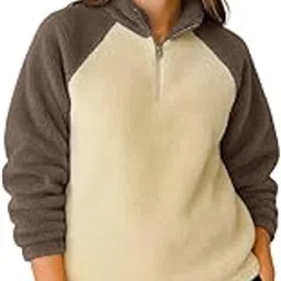 the dry state Women Colour Block Fur Sweatshirt with Collared Neck | Cappucino Foam & Leafless Tree - Size S-picture-52