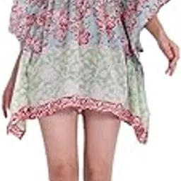 wellnow Women’s Cotton Printed Short Kaftan Dress | Bohemian Floral Print | Summer Beach Wear | Free Size Comfortable Lounge Wear for Women-picture-37