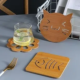 Kitcheniqa Wood Coasters for Drinks, Dining Table Coasters, Wooden Coasters for Desktop, Beverage Coaster, Non-Slip Coffee Cup Coaster, Tabletop Coasters, Coaster for Hot Pot (Set of 3, Multi)-picture-18