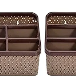 Kuber Industries Plastic Multi-Purpose Organizer|Compact Desk Makeup| Stationary Box for Case Pen Pencil Holder|Cosmetics, Size Large, Pack of 2 (Brown)-image-27