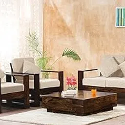 Mamta Furniture Solid Sheesham Teak Wood Sofa Set 4-Person Sofa For Living Room Home Furniture, Wooden Sofa Set 2+1+1, Without Pillow Off White Cushions- Walnut Finish-picture-24