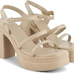 jm looks Platform Strappy Heel Sandals Square Open Toe Two Strap Chunky High Heeled Sandals with Buckle Ankle Strap for Women Party Wedding Dress-picture-43