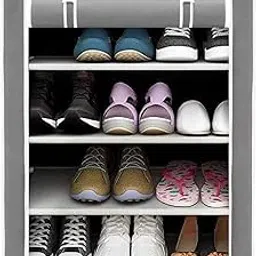 Multipurpose 4-Tiers Shoe Rack with Dustproof Zip Cover, Multiuse Wide Space Storage Rack Made by Non Woven Fabric for Footwear, Toys, Clothes (Grey)-image-86