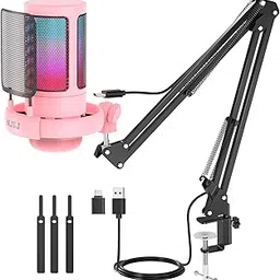 NJSJ USB Gaming Microphone for PC, Condenser Mic with Boom Arm for PS4/ PS5/ Mac/Phone with Touch Mute, RGB Lighting,Gain knob & Monitoring Jack for Streaming,Podcasting,YouTube-picture-19