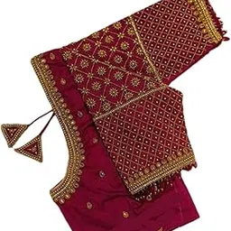 Naz Maggam aari Hand Made Heavy Work Blouse Piece New Red -1 Meter unstriched-picture-51