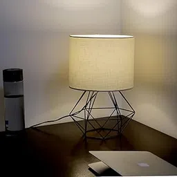 Craftter Textured Fabric Shade Black Diamond Metal Base Decorative Night Bedside Small Table Lamp for Home Decor, Lamp for Living Room, Light Lamp - Off White, Pack of 1-picture-11