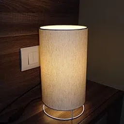 Mufasa Textured Fabric Cylindrical Lampshade Table Sconces Table Lamp for Bedside with On/Off Switch and E27 Holder (Bulb NOT Included) (Beige, Cotton, Pack of 1)-image-2