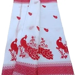 puspika Beautiful White Red Thread Work Saree – Hand Embroidered Saree for Festivals and Celebrations-picture-35