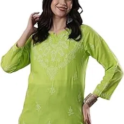 ada Women's Cotton Regular Fit Chikankari Hand Embroidered Lucknowi Short Top Kurti A911116-picture-32