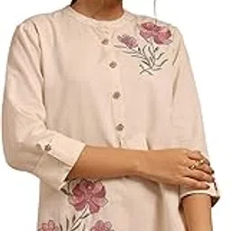 Womens Beige Cotton Flex Embroidered Tunic with Thread Work-image-9