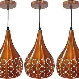 Keyplus Metal Cutted Hanging Light Ceiling Pendant Lamp, Orange Pack of 3 image 1
