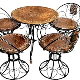Wood & Wrought Iron Patio Furniture, Folding Garden Patio Furniture Chairs and Set Round Table (Set of 5)-image-53