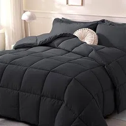 DOWNCOOL Down Alternative Quilted Comforter- Black Lightweight Duvet Insert or Stand-Alone Comforter with Corner Tabs, King 102x90Inches-picture-22