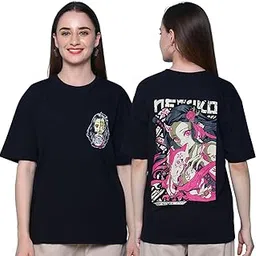 100% Pure Cotton Oversized Loose Fit Boyfriend Half Sleeve Cool Front & Back Graphic Printed Round Neck T-Shirt for Women-image-34