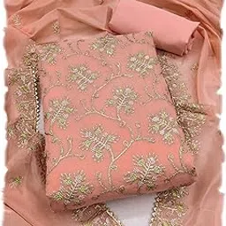 pandadi saree Women's Chanderi Silk Kashmiri Embroidery Work Unstitched Salwar Suit Dress Material-picture-24