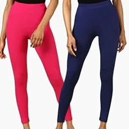 de moza Pack of 2 Fuchsia & Navy Blue Ankle Length Leggings Solid Viscose-picture-54