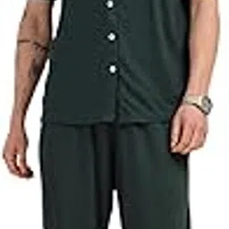 Thomas Scott Men's | Relaxed Fit | Solid | 100% Polyester | Co-Ord Set With Short Sleeves & Spread Collar-picture-15