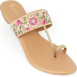 v-walk Floral Embroidered Ethnic Slip-ons Flat Sandals for Women | Easy-To-Wear Slipon Flats | College, Office, Shopping, Outdoor, Ethnic & Fashion Sandals-picture-37