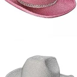myaddiction 2Pcs Sparkly Glitter Cowboy Hat Wide Brim Cowgirl Hat Headwear for Carnival-picture-12