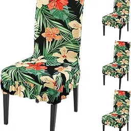 HOKIPO Polyester Blend Stretchable Frill Chair Cover Set Of 4, Spring Green Hibiscus (Ar-5133-D9*4)-picture-10