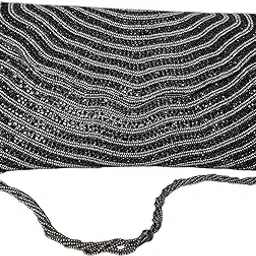 NEW TREND CRAFT. Elegant Evening Clutch Bag, Black & Silver Beaded Pattern, Silver Chain Strap, Formal Occasion Handbag-picture-18