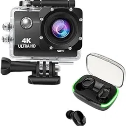 Drumstone Combo Pack of 2 Items- Touch Screen Sports Action Camera, 4K Waterproof Sport Camera,170 Degree Wide Angle WiFi HD Cam, 16MP with Y60 Wireless Bluetooth 5.0 TWS Mini Earbuds Call Noise-picture-10