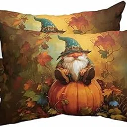 EZON-CH Pack of 2 Outdoor Pillows with Inserts, Cute Maple Leaf Pumpkin Gnome Waterproof Fluffy Fade Resistant Lumbar Cushion Covers, Patio Furniture Pillows for Home Balcony Garden Decor (12"x20")-picture-12