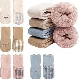 yanwenx Baby Non Slip Socks Toddler Non-Skid Ankle Socks with Grips Anti-Slip Crew Cotton Socks for Infants Toddlers Girls Boys 4 Pairs-picture-41