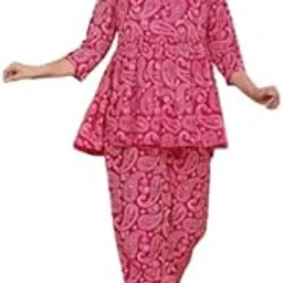 Women's Rayon Printed Pyjama Set, Pink Paisley Pattern, 3/4 Sleeve Top with Elastic Waist Bottoms-picture-21