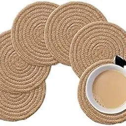 Royal sapphire Jute Hand Braided Rustic Vintage Tea Coaster for Dining Table, Bedside Table, Tea Coaster, Chatni mat, Decoration mat (Round, Pack of 6, 4x4 inches, Beige)-image-6