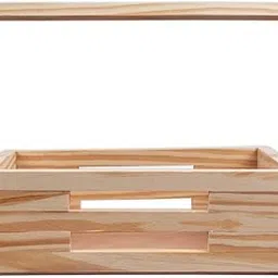 Little Birdie Wooden Basket with Handle - Pinewood, Approx L9.5in x W9.5in x H3in, 1 pc | for Home Decoration, Art & Craft, Creative, Office, Holder Serving Handmade Hampers Box for Gift-image-21