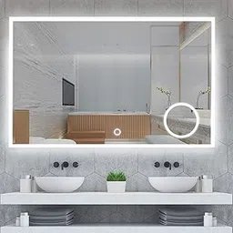 KALYAN TRADERS Wall Mirror - Decorative Luxurious Decor Mirror for Bathroom, washbasin and Makeup Mirror 3 led Lighting Mirror (Warm,White,Natural White) and Shape-(Rectangular)-(24x24).-picture-26