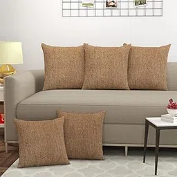 FRESH FROM LOOM Brown Jute Cushion Covers - Set Of 5 Hypo-Allergenic Diwan Sofa Pillow Covers (24X24 Inches), 300 TC-image-28