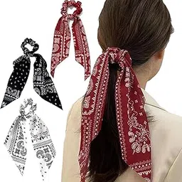3 Pack Hair Scrunchies for Women, Ribbon for Hair, Satin Scrunchies Set, Stylish Hair Scarf, Scrunchies for Women, Hair Ribbon for Womens, Red Black White-picture-43