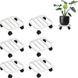 Hind Iron Multipurpose Indoor and Outdoor Beautiful Planter Pot Stand with Wheels for Home, Balcony and Garden (1, White) image 1