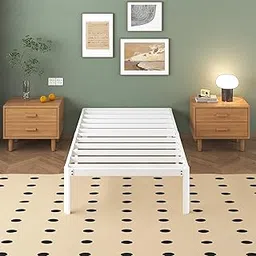 Lutown-Teen 14 Inch High 72x36 Single Metal Platform Bed Frame with Under Bed Storage Space-(Powder Coated_White)-picture-14