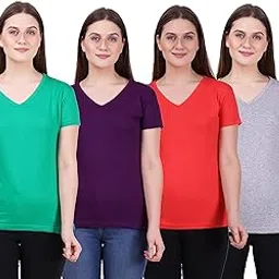 fleximaa Women's Cotton Plain Round Neck Half Sleeve Combo T-Shirt-picture-13