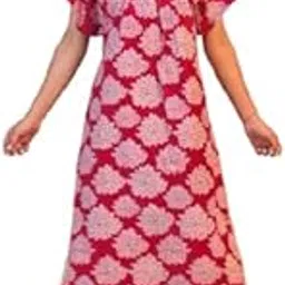 Permium Cotton Long Half Sleeve Printed Nighty for Women Red-picture-47