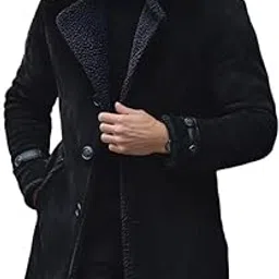 Monarch Edge Modern Slim Fit Suede Leather Coat for Men | Men's Leather Coats, Black Suede Coats, Regular Fit, Two Pockets-image-69