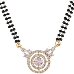 American diamond gold plated 18" Double line short black beads chin and mangalsutra for women-picture-48