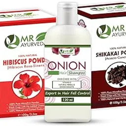 MR Ayurveda Onion Shampoo, Hibiscus Flower Powder & Shikakai Powder - Pack of 3 (320 Grams)-image-41